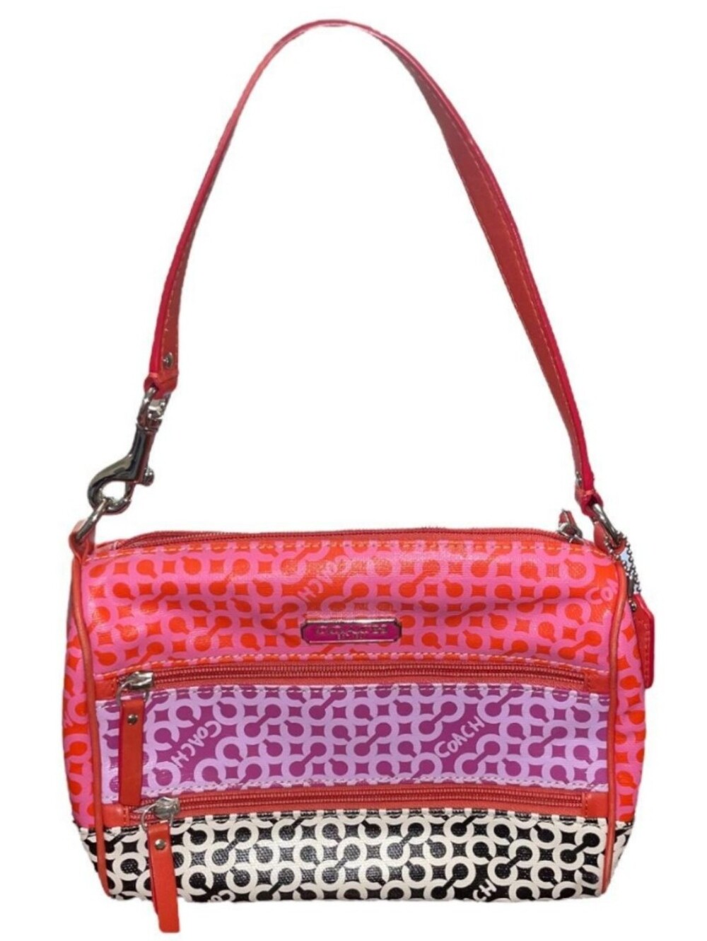 Rare Y2K Opt Art Coach Double Zip Color Block Hand Bag Red Pink Purple Blk/Wht